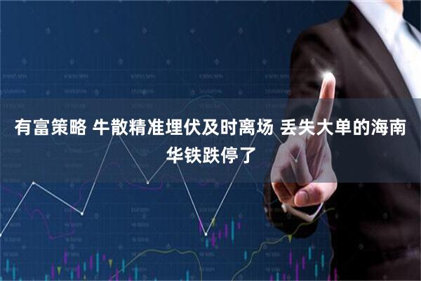 有富策略 牛散精准埋伏及时离场 丢失大单的海南华铁跌停了